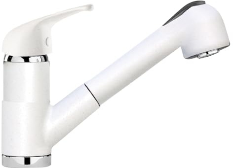 SCHOCK - Miscelatore Omega con Doccia Monocomando con Bocca Girevole | Doccetta Estraibile a Doppio Getto, Colore Bianco Assoluto, h177,5