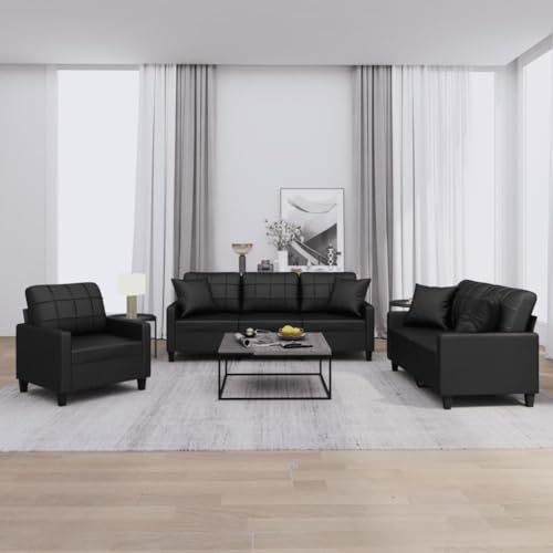 Mengtu 3-TLG. Sofagarnitur mit Kissen Sofa Couch Relaxcouch Relaxsofa Möbel Gästesofa Loungesofa Couchgarnitur Sofa Büro Schwarz Kunstleder