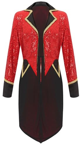 Runhomal Women's Shiny Sequin Circus Ringmaster Costumes Long Sleeves Lassic Tailcoat Blazer for Performance