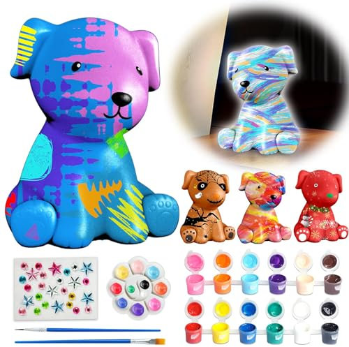 FunzBo Paint Your Own Dog Lamp Kit, DIY Puppy Crafts Night Light, Dog Crafts Sets for Kids Ages 6-12, Dog Toys for Kids Painting Kit for Girls Boys, Art Supplies Creative Gifts for Christmas Birthday