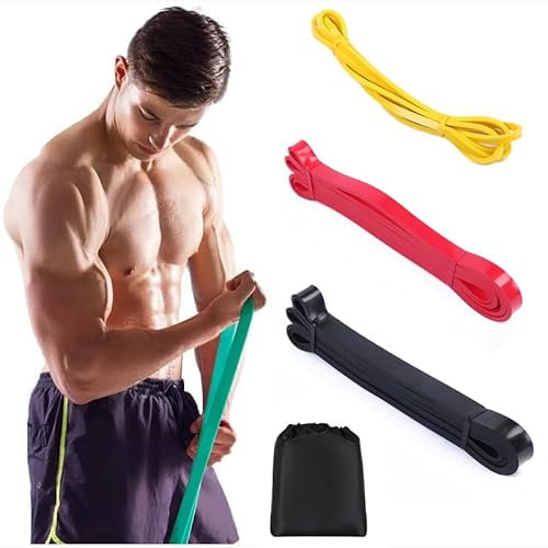 fdsmall Fitnessbänder Set 3er, 2M Fitnessband, 3 Widerstandsstufen mit Übungsposter, Gymnastikband mit Tragetasche & Übungsanleitung, Ideal für Crossfit, Muscle Building, Yoga, Pilates