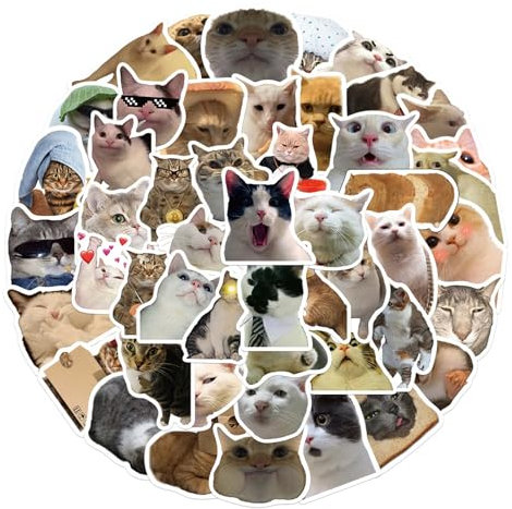 50pcs Cute Cat Stickers, Funny Meme Cats Decals Sticker Pack for Cat Lovers, Waterproof Vinyl Aesthetic Stickers for Kindle Water Bottles Skateboard Guitar Scrapbook Luggage (Art Deco)