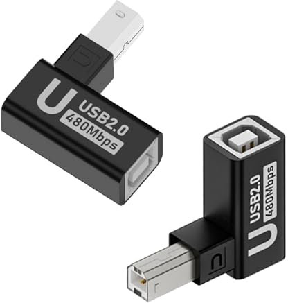 QIANRENON Adaptador USB B para impresora de ángulo de 90°, extensor USB tipo B macho a hembra, conector de ángulo recto, extensión MIDI, carcasa Al para impresora, escáner, grabador, piano eléctrico,