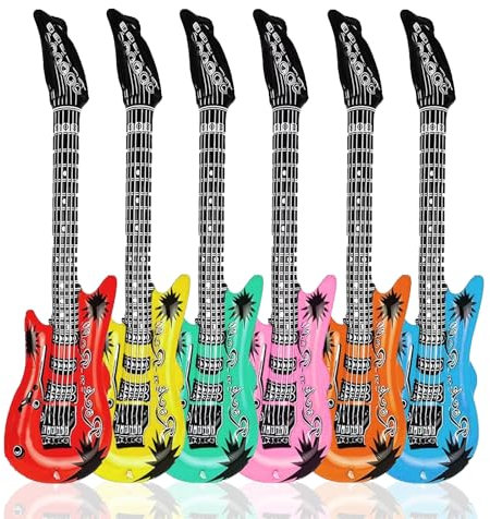 LEOEASIY 6 Stück Luftgitarren zum Aufblasen, 53cm Aufblasbare Gitarre, Mehrfarbig, Rock and Roll