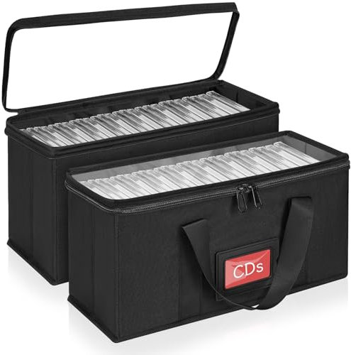 IPEB Scatola per CD, 2 scatole CD, custodia per CD (34 x 16 x 14 cm), per un totale di 40 CD, custodia per CD con maniglia, custodia per CD con coperchio trasparente per un facile accesso