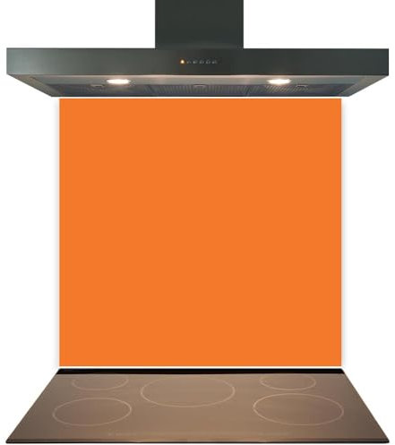 C2G Coloured Toughened Glass Splashback for Kitchen, Tempered Heat-Resistant Glass Splashbacks with Polished Edges for Cooker and Hob Backsplash (Orange, 60 x 65cm)