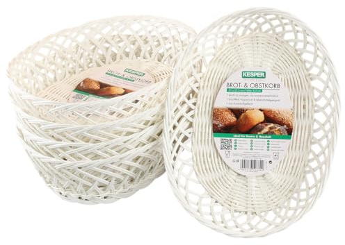 KESPER | Brot- und Obstkorb, 5er Pack, Material: Kunststoffgeflecht, Maße: 31 x 23,5 x 8,5cm, Farbe: Weiß |1988015