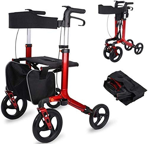 Roter Rollator mit 4 Rädern, Einkaufswagen für Senioren, Einkaufswagen, ältere Menschen, zum Kaufen von Lebensmitteln, zusammenklappbar, Aluminium, hoffnungsvoll