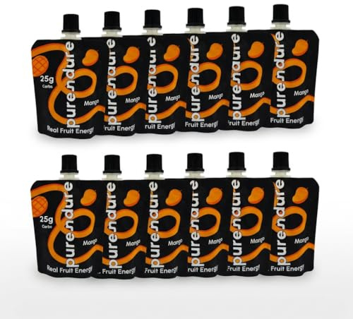 Purendure Mango Natural Energy Gel – 12×70g – Real Fruit, Clean Carbs, Vegan Electrolyte Endurance Fuel, Resealable Pouch, Gut-Friendly, UK Made