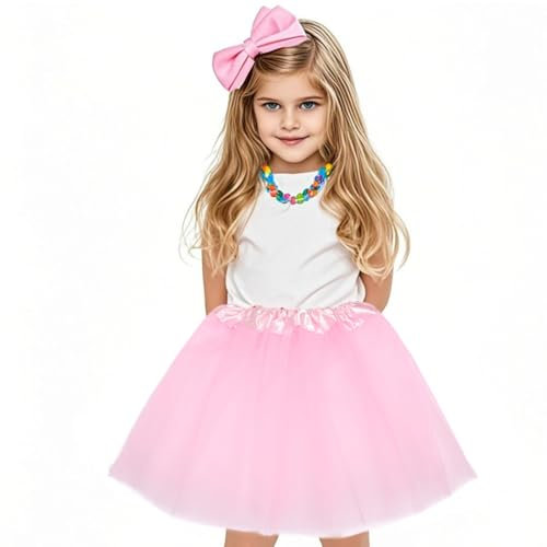 OQKAHIV 1 pcs Jupe Tutu pour Filles, Tutu Femme, Tulle Jupe Ballerine, Jupe de Princesse, Tutu Ballet Skirt, 3 Couches Tutu en Tulle Ballet de Danse-Jupes Tutu pour Filles Enfants (Rose extra clair)