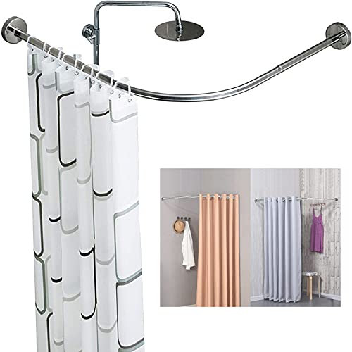 Barre de douche extensible d'angle sans perçage - Barre de rideau de douche incurvée en acier inoxydable 304 - Barre de douche réglable pour salle de bain/baignoire/magasin de vêtements