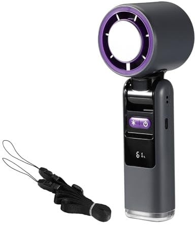 Lyreh Handheld Portable Fan with Ice Cooler, 7.2in 5-Gear-Wind Rechargeable Foldable Hand Held Personal Turbo Fan with 199 Level Infinitely Variable Speed and Light Summer Essential for Office Travel