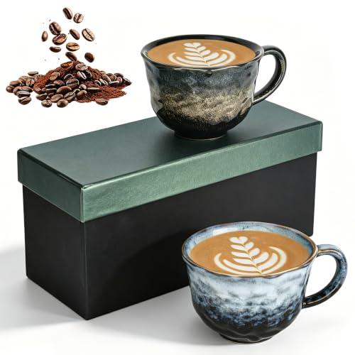 Junrvivy 2 Stücke Cappuccinotassen Set Dickwandig aus mit Henkel 270 ml Cappuccino Becher, cappucino tassen für Kaffee, Tee, Latte Macchiato