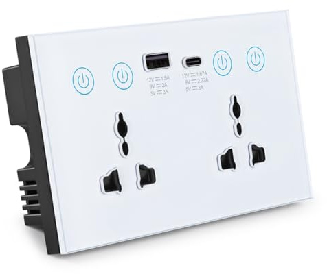 Qusedwey Prise Universelle UE UK US Tuya WiFi Blanche avec Interrupteur Intelligent et Port USB et Type-C Smart Life