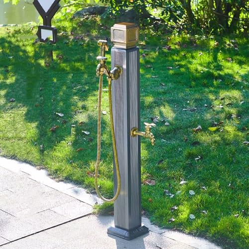 Vertikale, quadratische Gartenwassersäule für den Außenbereich – Frostschutzschlauch-Wasserhahnverlängerung mit Sprühpistole und dekorativem Springbrunnen-Hydranten für Gartenbrunnen und Was