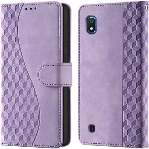 Wallet Flip Case for Samsung Galaxy A10 Leather Purple | RFID Blocking, 3 Card Slots & 1 Cash Pocket, Magnetic Closure, Kickstand, PU Leather Flip Cover for Samsung A10