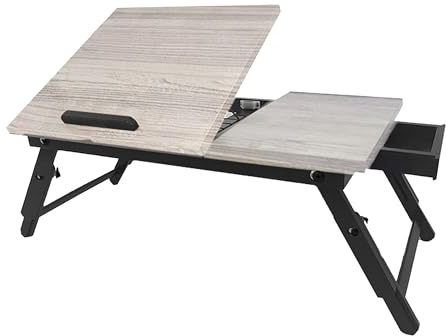 Relaxdays Laptoptisch für Bett & Couch, klappbarer Betttisch, Bambus, höhenverstellbar, Betttablett, grau/schwarz