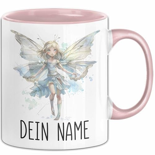 Fee Tasse mit Namen – Personalisierte Tasse Geburtstag Geschenkidee süßes Feemotiv Namenstasse (Rosa)