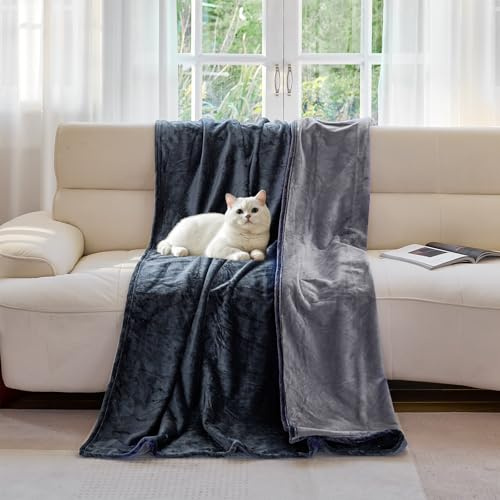 YISURE wasserdichte Decke waschbar für Paare 153x102 | Kuscheldecke Reversibel wasserfeste Auslaufsichere Hundedecke Katzendecke zum Schutz der Couch, Dunkelgrau/Hellgrau
