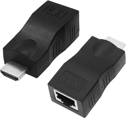 2 Stück HDMI Extender bis zu 30m, HDMI Adapter für Cat 5e/6 Kabel, 1080P & 4K Unterstützung, Kompakt, Plug & Play, Geeignet für HDTV, PS4, STB, DVD, Projektor, Einfache Montage, Kein Aufwand (Schwarz)