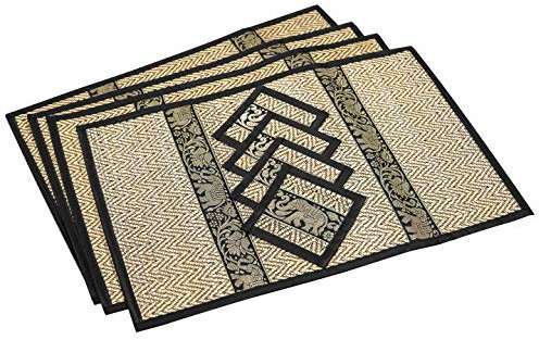 CCcollections Sets de Table en Roseaux Tissés à la Main-Lot de 4 Sets de Table Résistants à la Chaleur avec Dessous de Verre-Sets de Table Naturels et Écologiques pour un Art de Table Durable - Petite