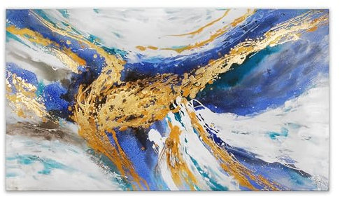 ADM 'Abstrait' - Tableau, peint à la main, abstrait sur toile avec décorations en relief et monté sur châssis entoilé haut - Bleu - H85 cm