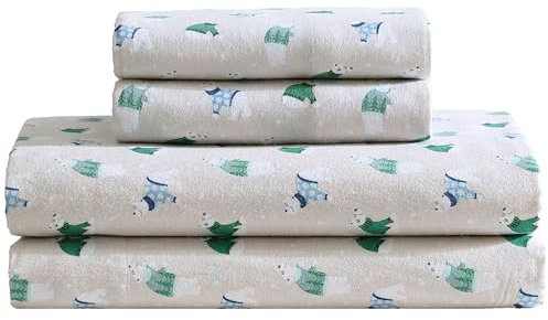 Elite Home Products Bettwäsche-Set aus Baumwollflanell, Winternächte King Holiday Bears/Lt.grey