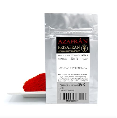 FRISAFRAN | Safranpulver 2g | Gemahlener Safran | Spanischer safranpulver | gemahlener safran für Paella | Halbe Gramm purer Geschmack & Farbenpracht | Handverlesener | Ideal für exklusive Gerichte