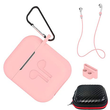 AICEK Custodia Compatiblile con AirPods 1 & 2 Cover Silicone Case per Apple AirPods Protective Accessori con Moschettone,Earpod cover Rosa