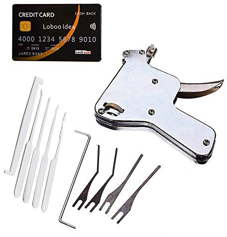 Loboo Idea Lock Pick Gun Locksmith Tool Door Lock Opener (UP) and Loboo Idea Credit Card Lock Picking Tool Kit,Lock Pick Tools for Training Practice, Beginner, Lock Picking