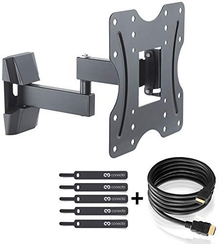 TV Wandhalterung für 23-42 Zoll (ca. 58-107cm) Flach & Curved LCD LED OLED Fernseher & TFT Monitor | Schwenkbar Neigbar Ausziehbar | Wand Halter Fernseher Halterung | VESA 100x100-200x200 | Schwarz