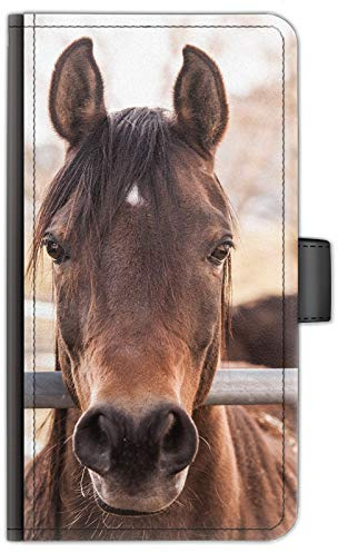 Horse Phone Case For Apple iPhones, 16, 15, 14,13, 12, 11, Pro Max, Mini, XR, XS, SE, PU Leather Phone Case with Brown HorSE, Side Flip Wallet Phone Cover