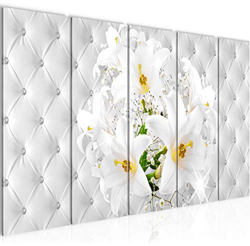 Runa Art Cuadro XXL Lilies de flores 200 x 80 cm Plata gris 5 Piezas - Made in Germany - 030455a