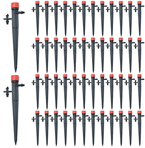 DLBX Gocciolatori Regolabili a 360 Gradi con connettore spinato per Tubo da 4/7 mm Flusso d'Acqua paletti Sistema di gocciolamento emettitore Goccia Confezione (50 Pezzi, Rosso)