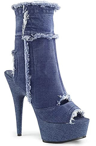 LEBE 15 cm Tacchi alti Stivali bassi con plateau in denim blu a spillo Stivali da pole dance-Blue||39