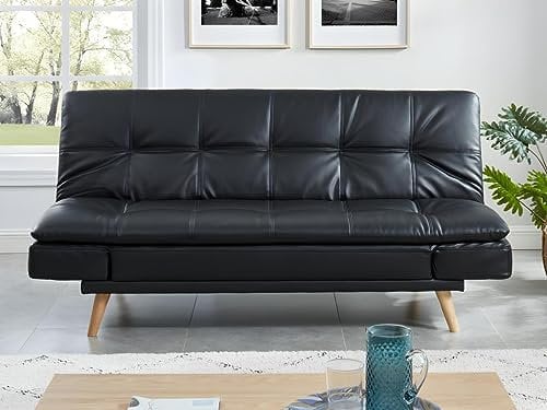 Vente-unique Ausziehbares Schlafsofa Zarina 3-Sitzer, Kunstleder, Schwarz