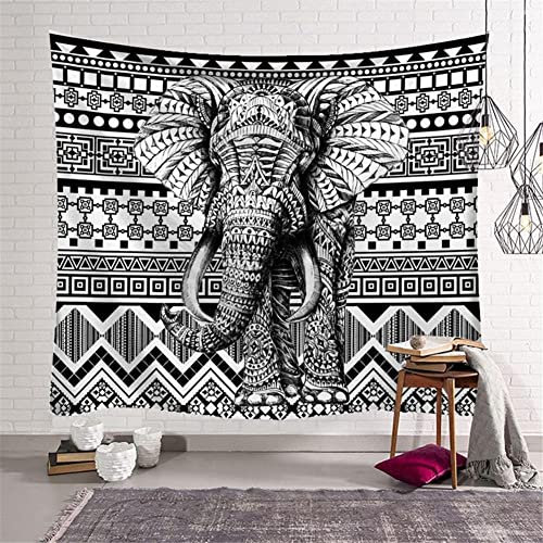 Wandteppich Wandbehang Tapisserie Psychedelic Schwarzer weißer Elefant 150x100cm Wandtuch Tapestry Wandkunst Weiches Mikrofaser Stoff für Schlafzimmer Wohnzimmer Wohnheim Geschenk