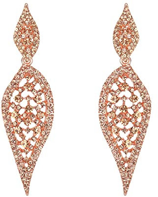 EVER FAITH Lampadario Orecchini Art Deco Foglia-out lungo Goccia Clip-on pendenti per Prom Champagne Rosa Oro-fondo
