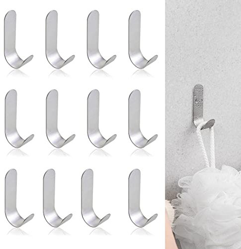 Dreamark Gancio Autoadesivo in Acciaio Inox. 12 pezzi Ganci Adesivi 3M,Ganci a Parete Senza Forare a Forma di J. Gancetti Autoadesivi Portasciugamani e Appendi Accappatoio per Bagno Cucina Porta.