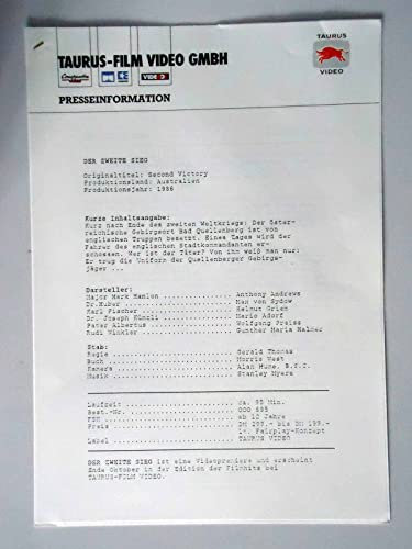 Der zweite Sieg - VHS-Info - Anthony Andrews - Max von Sydow - Presseheft