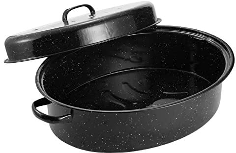Kendane - Sartén para asar de granito, esmaltada de 18 pulgadas con tapa abovedada. Olla ovalada para pavo, pollo, cordero, vegetales, apto para lavavajillas, apto para 18 libras de Turquía