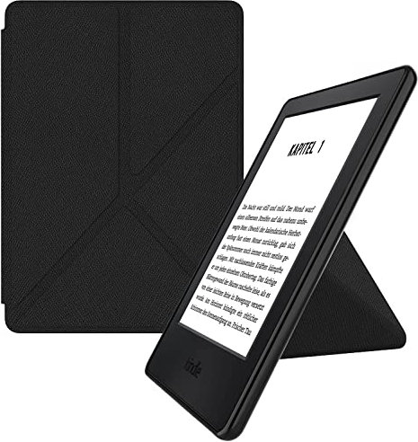 MyGadget Origami Hülle für Kindle Paperwhite 7. Generation [ Modell : EY21 | DP75SDI - bis 2017-6 Zoll ] - Kunstleder - Auto Sleep | Wake Funktion - Flip Case in Schwarz