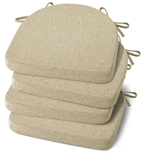 Shinnwa Stuhlkissen mit Bändern für Esszimmerstühle, rutschfest, für Küche, Esszimmer, Stuhlkissen und Sitzkissen mit maschinenwaschbarem Bezug, 4er-Set, natürliches Leinen