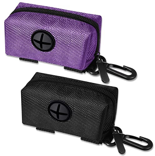 AUXSOUL 2 Stück Aufbewahrungsbeutel für Hunde, Aufbewahrungsbeutel für Haustiere, Spender für Hundetaschen, mit Haken (Schwarz und Lila)