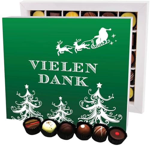 Hallingers Genuss Manufaktur Pralinen Weihnachts-Geschenk - ohne Alkohol, handmade aus Confiserie-Edelkakao in wertiger XXL-Geschenkbox Vielen Dank Grün, Weihnachten für Frauen Männer
