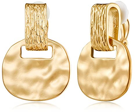 MUYAN Gold Falten Textur Clip On Drop Ohrringe für Frauen Non Piercing Vintage Dangle Ohrringe Modeschmuck Gold Drop Earrings for Women
