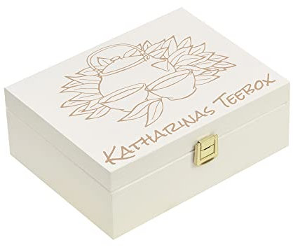 CHICCIE Caja de té para regalar personalizable con estampado blanco, 21 x 16 x 8,5 cm