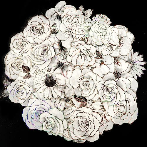 120st Sticker Blumen Aufkleber mit Goldenen Holografischen Konturen, Weiß und Schwarz Scrapbook Stickers Scrapbook Stickers Blumen für Umschläge Scrapbook Tagebücher Papierhandwerk
