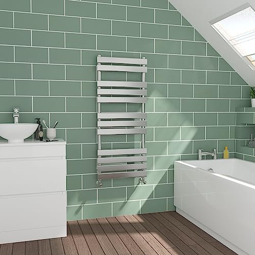Warmehaus Flat Panel Chrome Towel Radiator Bathroom Heated Towel Rail 1200x500mm