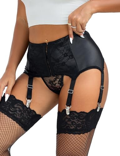 ohmydear Strapsgürtel Breit Leder Strumpfgürtel mit 6 Halter Sexy Straps Dessous Set Leather Strumpfhalter Damen Strapshalter Große Größen Garter Belt